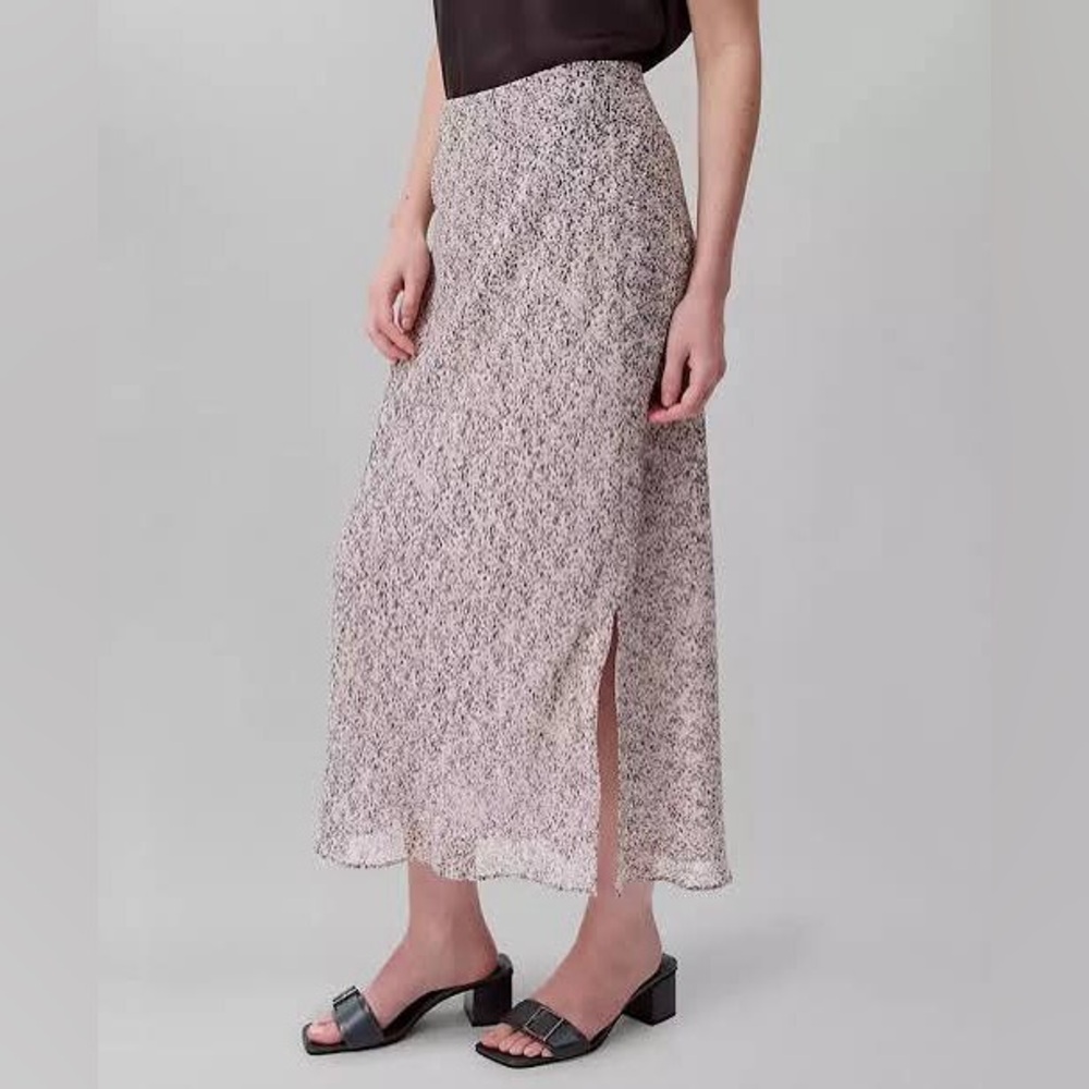 Calvin Klein Cream Patterned Midi Skirt